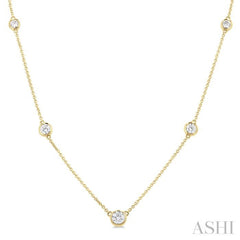 1 Ctw Bezel Set Round Cut Diamond Station Necklace in 14K Yellow Gold