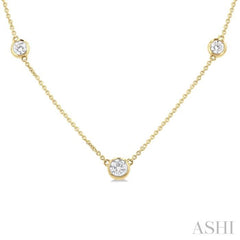 1 Ctw Bezel Set Round Cut Diamond Station Necklace in 14K Yellow Gold