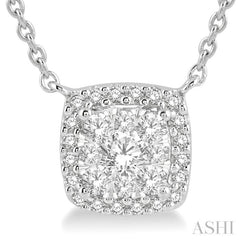 3/4 Ctw Cushion Shape Lovebright Diamond Pendant With Chain in 14K White Gold