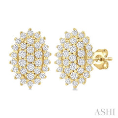 1/5 Ctw Petite Oval Shape Round Cut Diamond Cluster Fashion Stud Earrings in 10K Yellow Gold