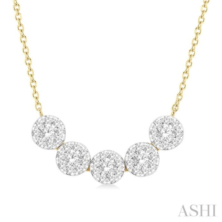 1/2 Ctw 5-Stone Circular Mount Lovebright Round Cut Diamond Necklace in 14K Yellow & White Gold