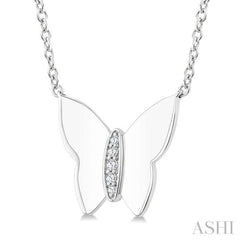 1/20 Ctw Butterfly Round Cut Diamond Fashion Pendant With Chain in Sterling Silver