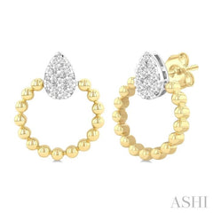 1/4 Ctw Round Cut Diamond Bead Shank Pear Shape Lovebright Earrings in 10K Yellow and White Gold