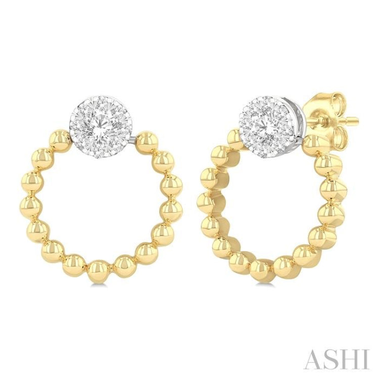1/4 Ctw Round Cut Diamond Bead Shank Round Shape Lovebright Earrings in 10K Yellow and White Gold