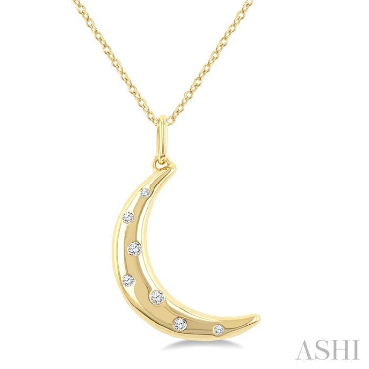 1/20 Ctw Round Cut Diamond Flush Set Moon Mosaic Pendant With Chain in 10K Yellow Gold