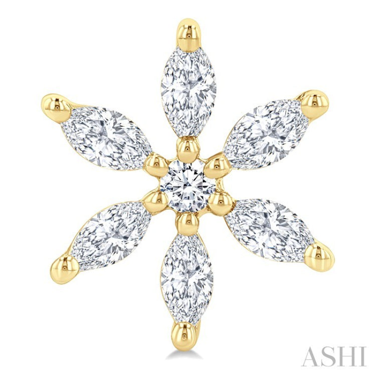 3/8 Ctw Floral Motif Marquise and Round Cut Diamond Fashion Stud Earrings in 14K Yellow Gold