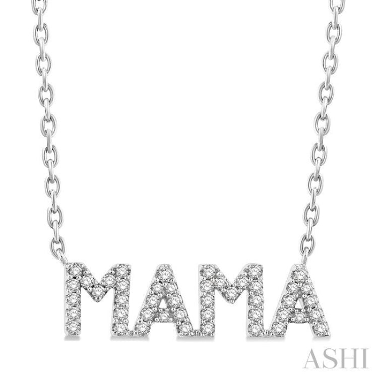 1/5 Ctw 'MAMA' Block Round Cut Diamond Necklace in 10K White Gold