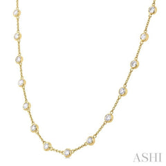 3 Ctw Bezel Set Round Cut Diamond Station Necklace in 14K Yellow Gold