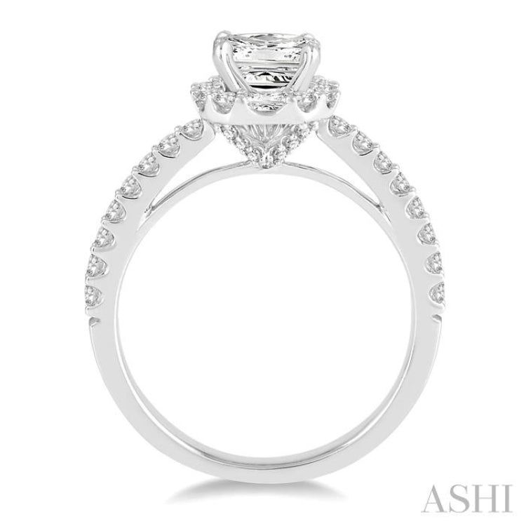1 1/5 ctw Diamond Engagement Ring with 5/8 ct Princess Cut Center Stone in 14K White Gold