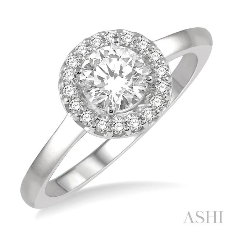 1/3 Ctw Diamond Halo Engagement Ring With 1/4 Ct Round Cut Center Stone in 14K White Gold