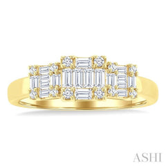 1/2 Ctw Past Present and Future Baguette and Round Cut Diamond Fusion Fashion Ring in 14K Yellow Gold