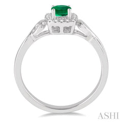 4x4 MM Cushion Shape Emerald and 1/10 Ctw Round Cut Diamond Ring in 10K White Gold