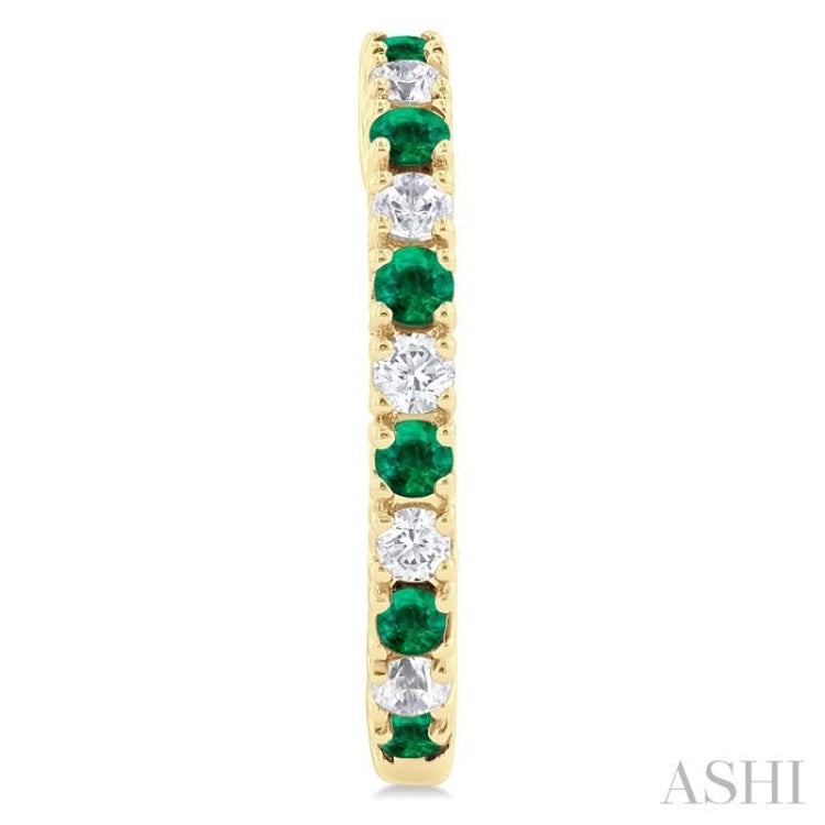 1.80 MM Round Shape Emerald and 1/4 Ctw Round Cut Diamond Precious Hoop Earrings in 10K Yellow Gold