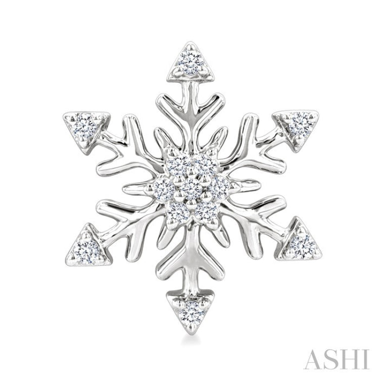 1/10 Ctw Petite Snowflake Round Cut Diamond Halo Fashion Stud Earrings in 10K White Gold