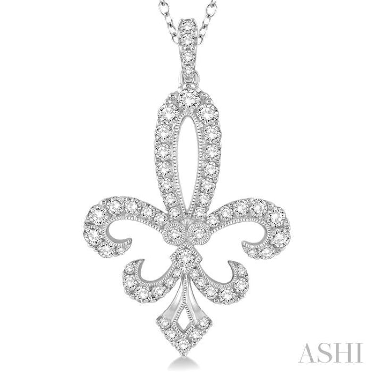 1 1/2 Ctw Round Cut Diamond Fleur De Lis Pendant in 14K White Gold with Chain