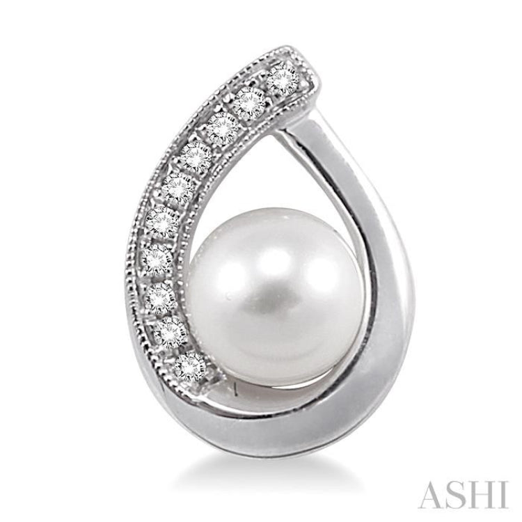 6x6 MM Round Shape Cultured Pearls and 1/10 Ctw Round Cut Diamond Earrings in 14K White Gold