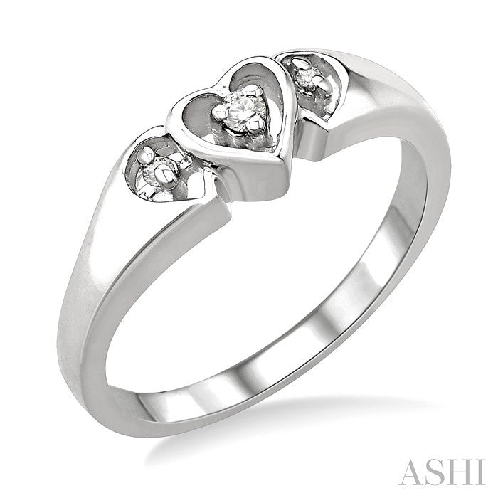 1/20 Ctw Triple Heart Round Cut Diamond Ring in 10K White Gold