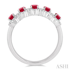 4x3 MM Oval Cut Ruby and 1/3 Ctw Round Cut Diamond Precious Wedding Band in 14K White Gold