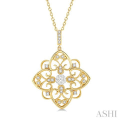 1/3 Ctw Floral Heart Lovebright Round Cut Diamond Pendant With Chain in 14K Yellow and White Gold