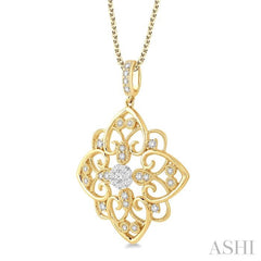 1/3 Ctw Floral Heart Lovebright Round Cut Diamond Pendant With Chain in 14K Yellow and White Gold