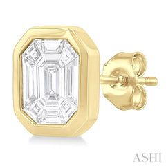 3/8 Ctw Emerald Pie Cut Diamond Fashion Stud Earring in 14K Yellow Gold