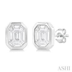 3/8 Ctw Emerald Pie Cut Diamond Fashion Stud Earring in 14K White Gold