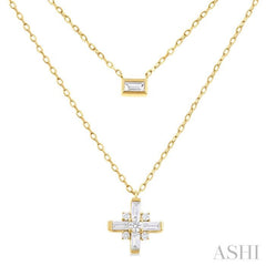 1/3 Ctw Baguette and Round Cut Diamond Layered Necklace in 14K Yellow Gold