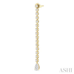 1 1/4 Ctw Lovebright Pear Shape Dangle Tip Round Cut Diamond Fashion Long Earrings in 14K Yellow and White Gold