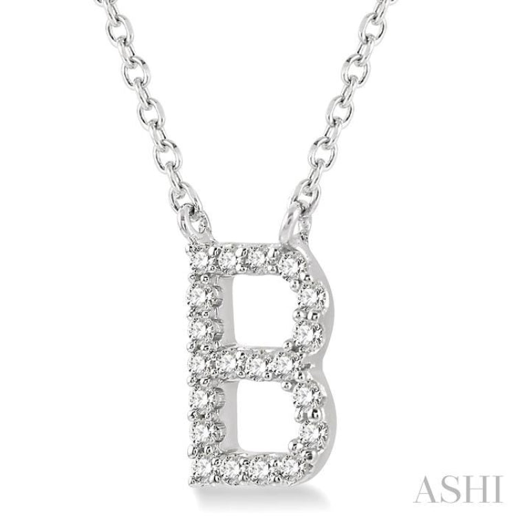 1/20 Ctw Initial 'B' Round Cut Diamond Pendant With Chain in 10K White Gold