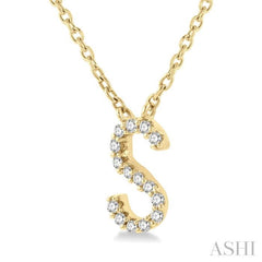 1/20 Ctw Initial 'S' Round Cut Diamond Pendant With Chain in 10K Yellow Gold