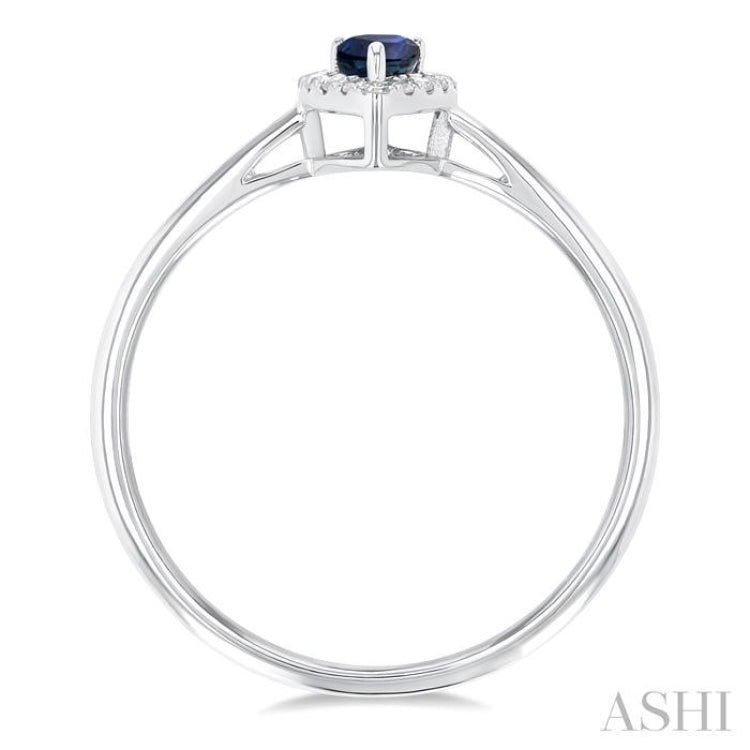 5x3 MM Pear Shape Sapphire and 1/20 Ctw Single Cut Diamond Halo Precious Ring in 10K White Gold