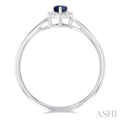 5x3 MM Pear Shape Sapphire and 1/20 Ctw Single Cut Diamond Halo Precious Ring in 10K White Gold