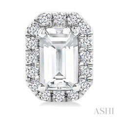 5x3 MM Octagonal Shape White Topaz and 1/8 Ctw Round Cut Diamond Halo Semi-Precious Stud Earrings in 10K White Gold