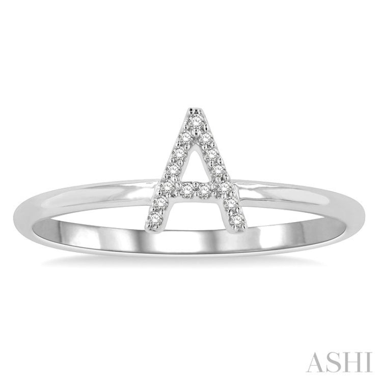 1/20 Ctw Initial 'A' Round Cut Diamond Fashion Ring in 10K White Gold