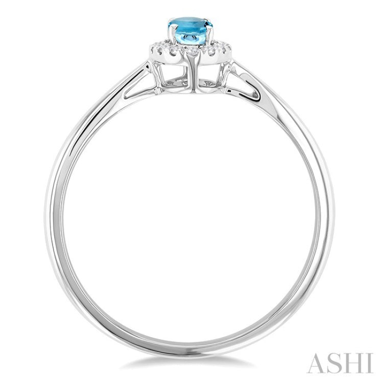 5x3 MM Oval Shape Aquamarine and 1/20 Ctw Round Cut Diamond Halo Semi-Precious Ring in 10K White Gold