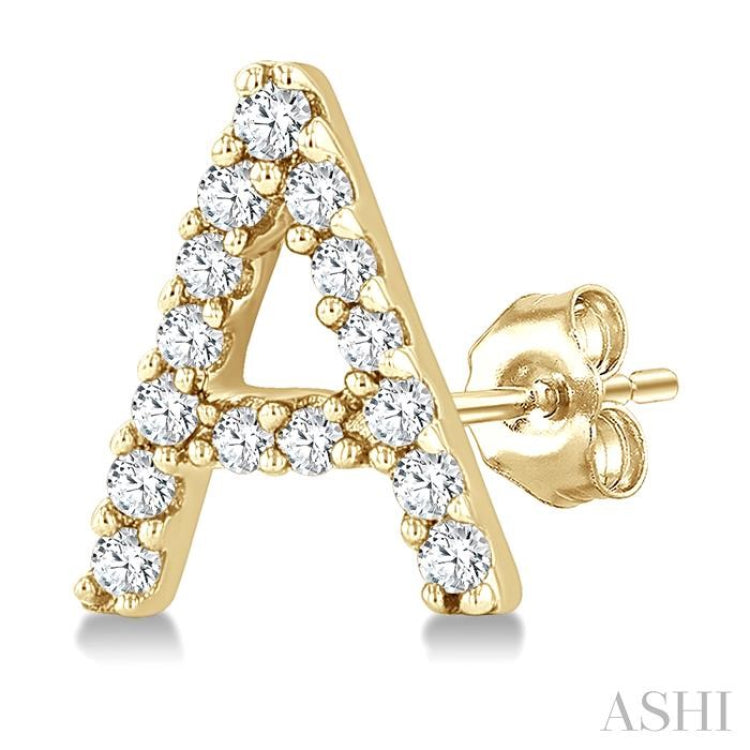 1/10 Ctw Initial 'A' Single Cut Diamond Earrings in 10K Yellow Gold