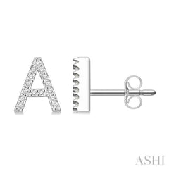 1/10 Ctw Initial 'A' Round Cut Diamond Earrings in 10K White Gold