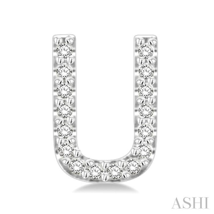 1/10 Ctw Initial 'U' Round Cut Diamond Earrings in 10K White Gold