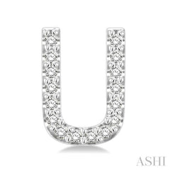 1/10 Ctw Initial 'U' Round Cut Diamond Earrings in 10K White Gold