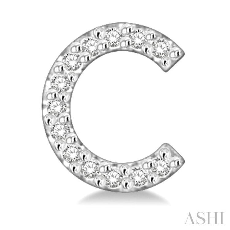 1/10 Ctw Initial 'C' Round Cut Diamond Earrings in 10K White Gold