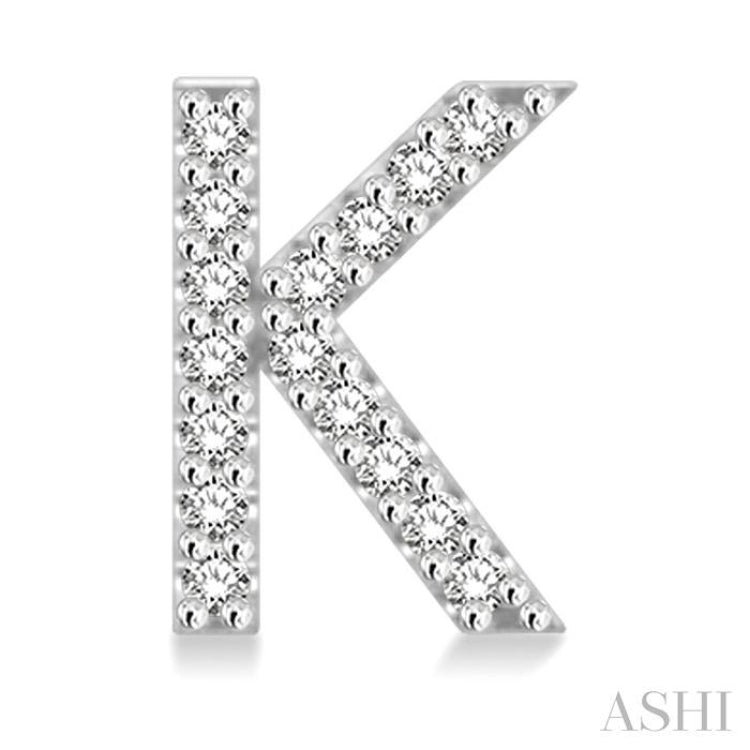 1/10 Ctw Initial 'K' Round Cut Diamond Earrings in 10K White Gold