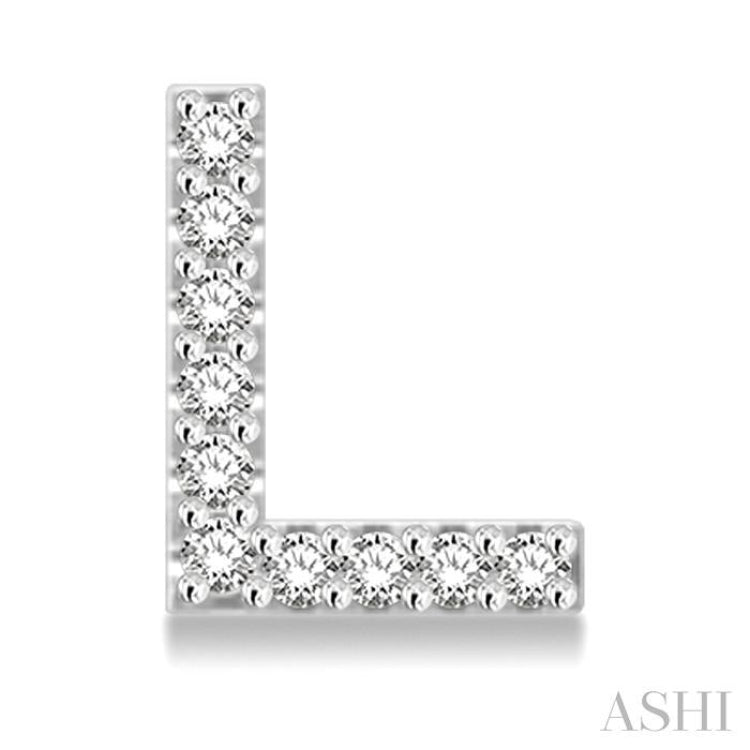 1/10 Ctw Initial 'L' Round Cut Diamond Earrings in 10K White Gold