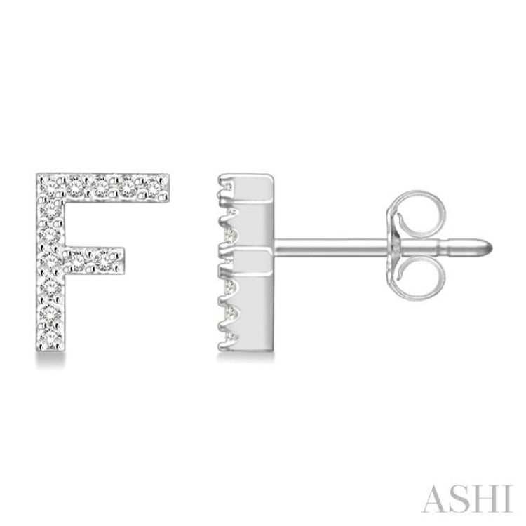 1/10 Ctw Initial 'F' Round Cut Diamond Earrings in 10K White Gold