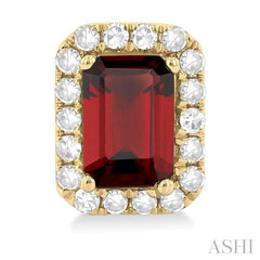 6x4 MM Octagonal Shape Garnet and 1/4 Ctw Round Cut Diamond Halo Semi-Precious Stud Earrings in 10K Yellow Gold