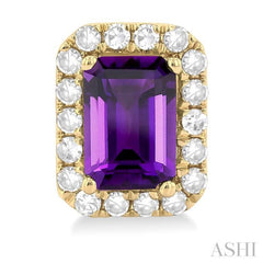 6x4 MM Octagonal Shape Amethyst and 1/4 Ctw Round Cut Diamond Halo Semi-Precious Stud Earrings in 10K Yellow Gold