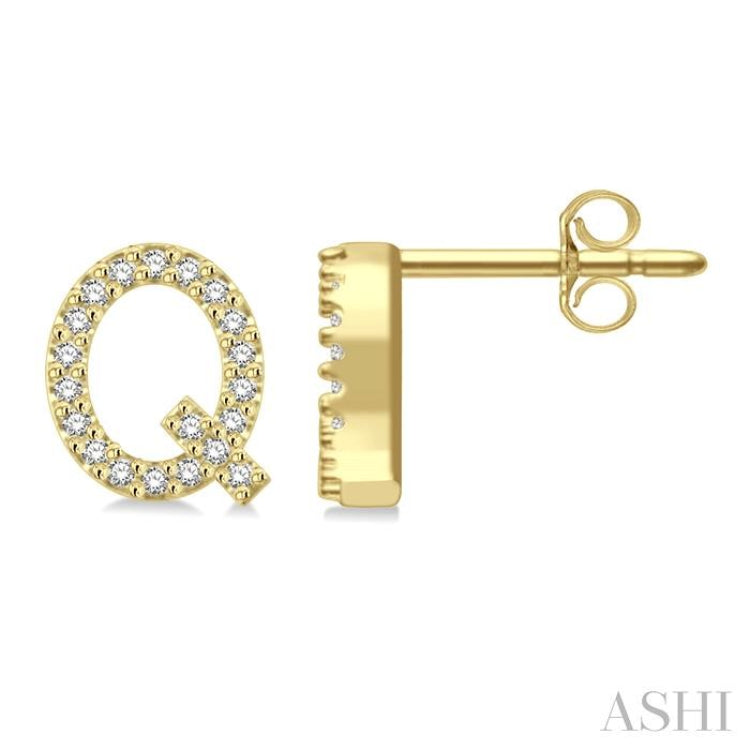 1/8 Ctw Initial 'Q' Single Cut Diamond Earrings in 10K Yellow Gold