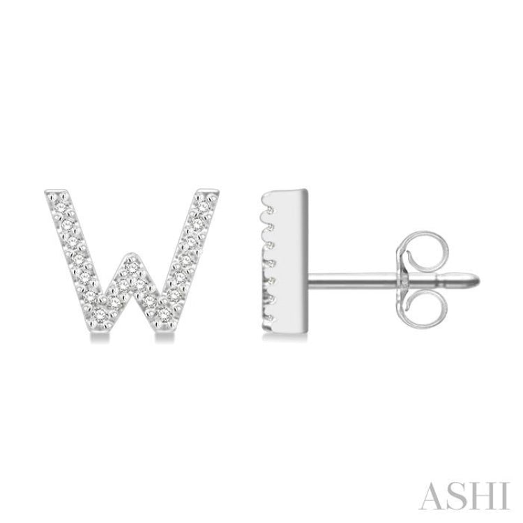 1/8 Ctw Initial 'W' Round Cut Diamond Earrings in 10K White Gold