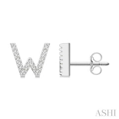 1/8 Ctw Initial 'W' Round Cut Diamond Earrings in 10K White Gold