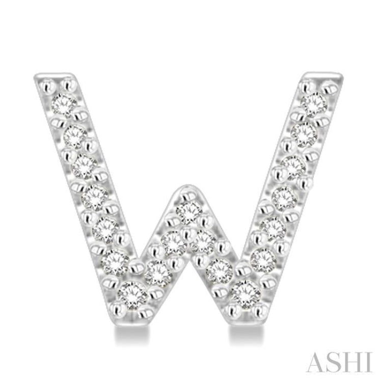 1/8 Ctw Initial 'W' Round Cut Diamond Earrings in 10K White Gold