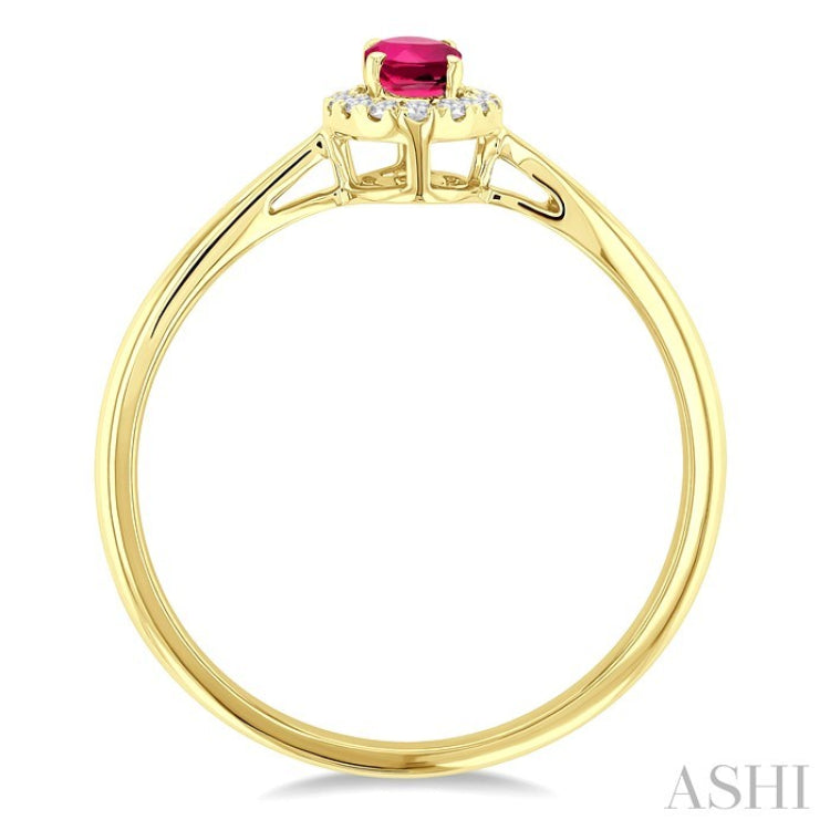 5x3 MM Oval Shape Pink Tourmaline and 1/20 Ctw Round Cut Diamond Halo Semi-Precious Ring in 10K Yellow Gold